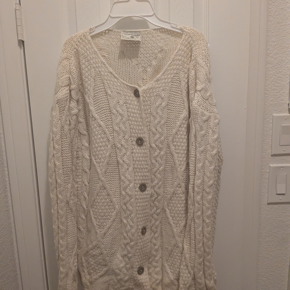 Connemara Made In Ireland Merino Wool Cozy Cream Cable Knit Cardigan